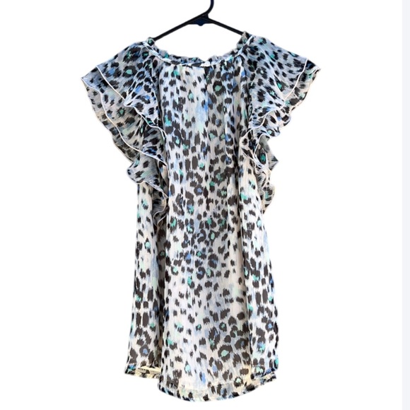 LOFT Sparkly Fluttery Sleeves Women's Leopard Print Top - Black and White XS - Picture 3 of 14